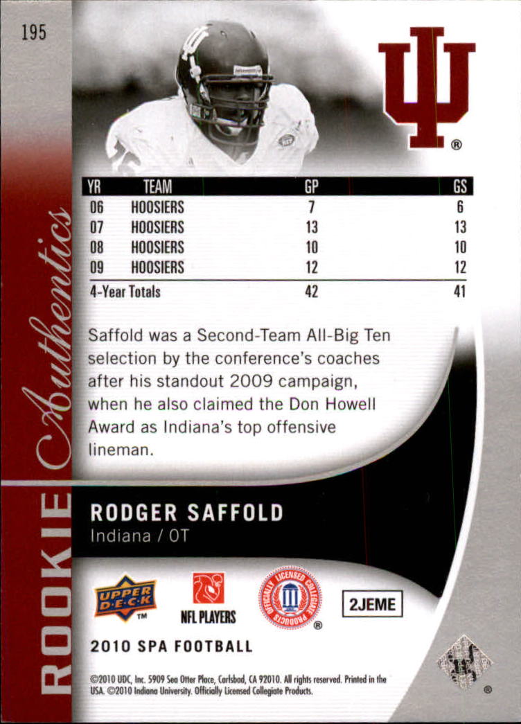 2010 SP Authentic #195 Rodger Saffold RC back image