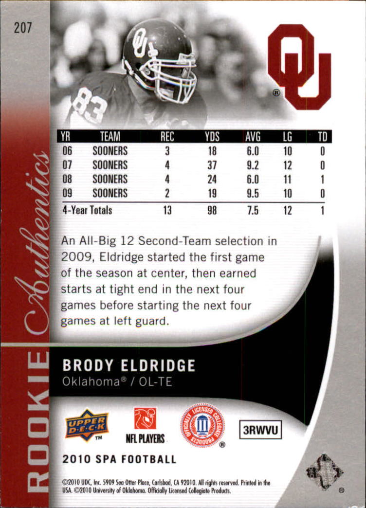 2010 SP Authentic #207 Brody Eldridge RC back image