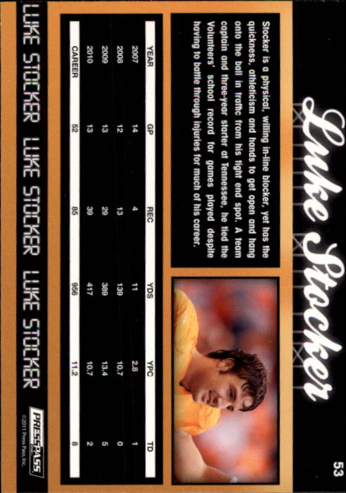 2011 Press Pass #53 Luke Stocker back image