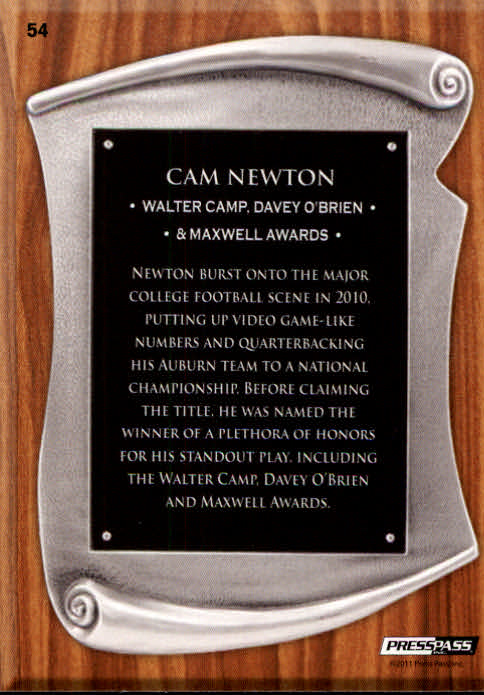2011 Press Pass #54 Cam Newton TC back image