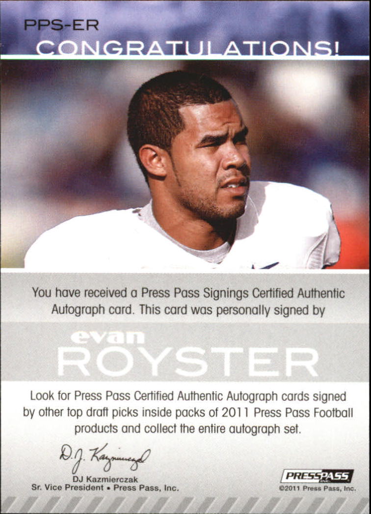 2011 Press Pass Autographs Bronze #PPSER Evan Royster back image