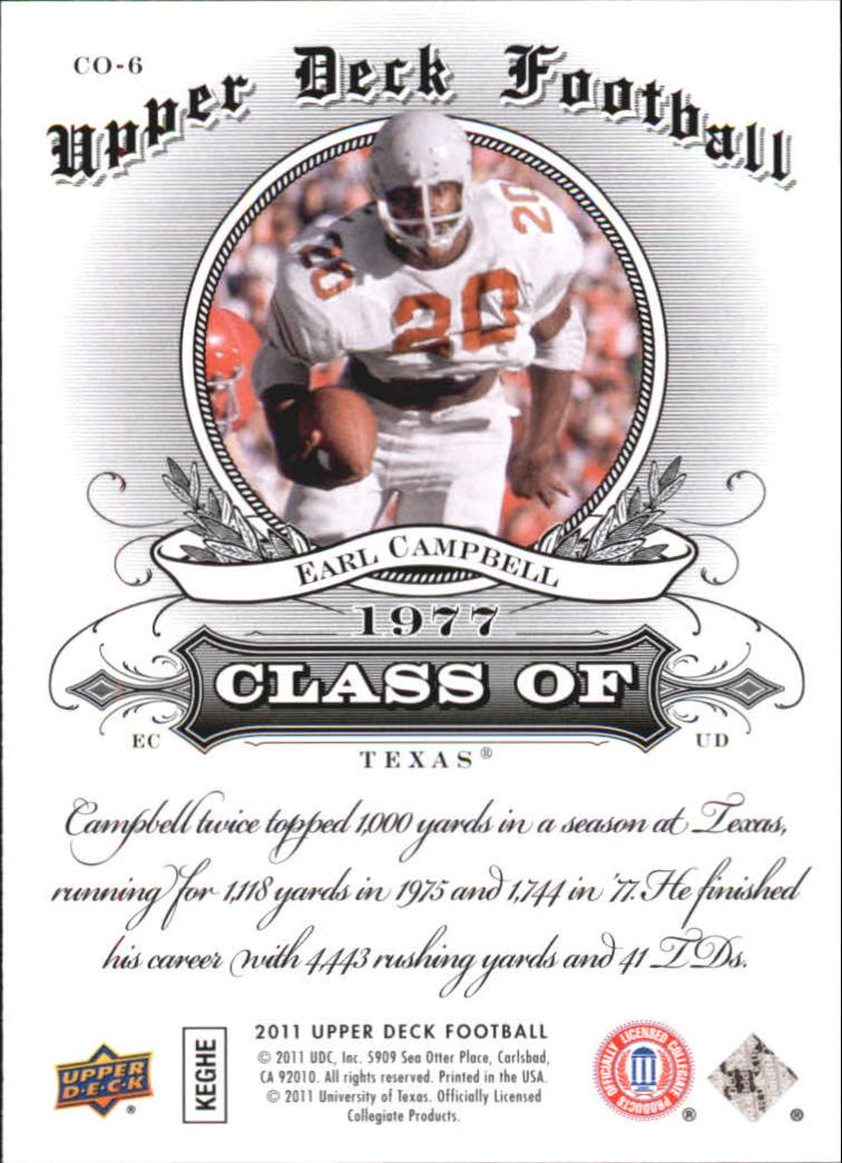 2011 Upper Deck Class Of #CO6 Earl Campbell back image