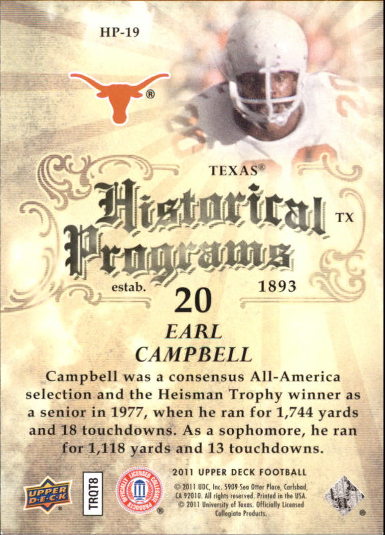 2011 Upper Deck Historical Programs #HP19 Earl Campbell back image