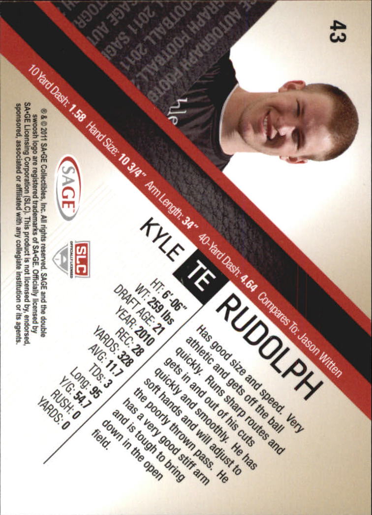 2011 SAGE #43 Kyle Rudolph back image