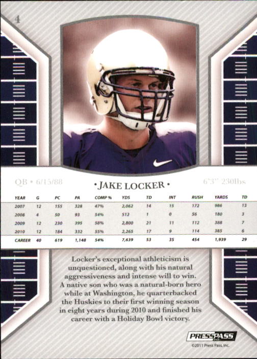 2011 Press Pass Legends #4 Jake Locker back image