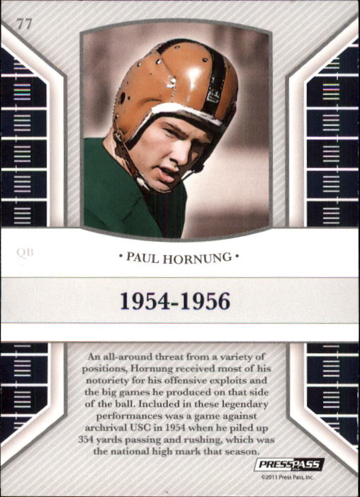 2011 Press Pass Legends #77 Paul Hornung back image