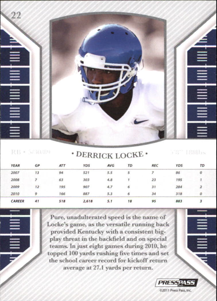 2011 Press Pass Legends Silver Holofoil #22 Derrick Locke back image