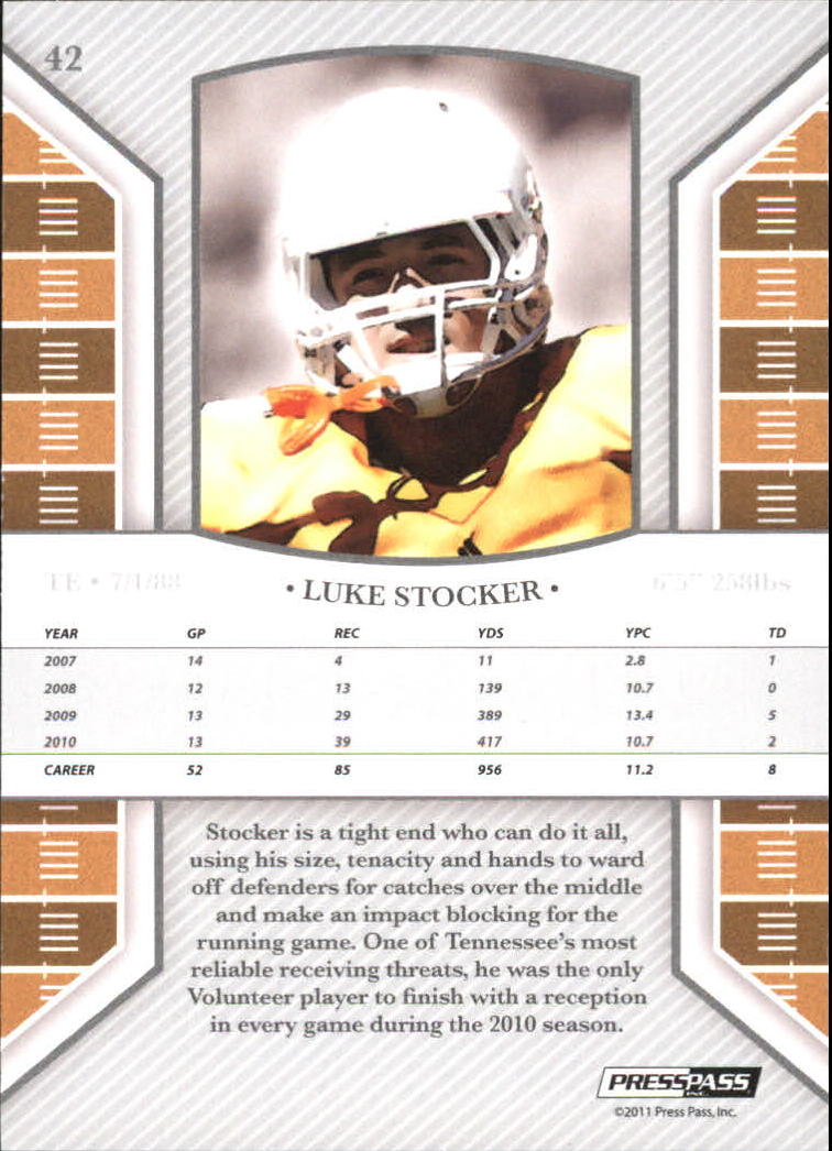 2011 Press Pass Legends Silver Holofoil #42 Luke Stocker back image