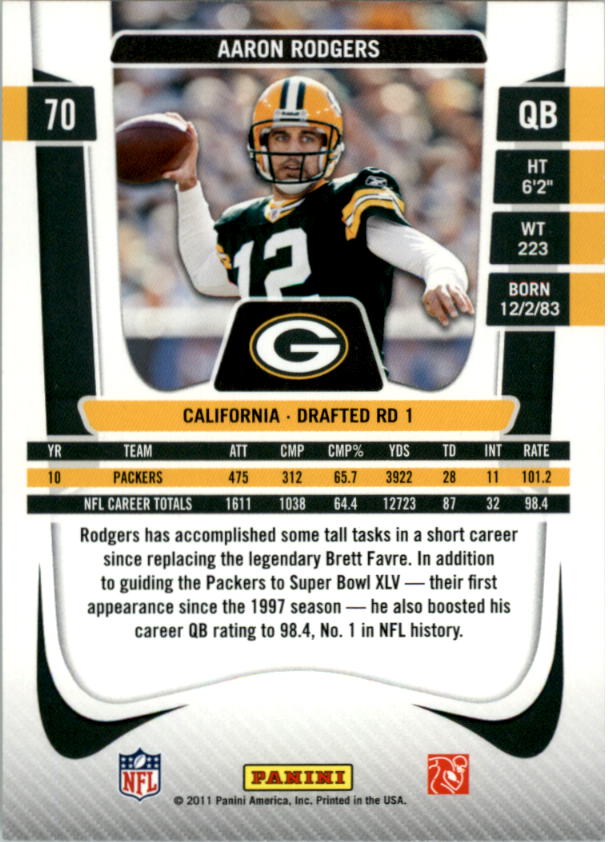 : 2011 Panini Prestige #70 Aaron Rodgers Green Bay