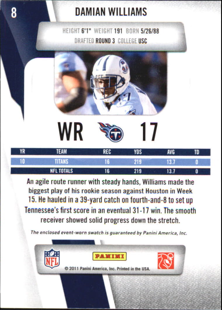 2011 Prestige Rookie Review Materials #8 Damian Williams back image