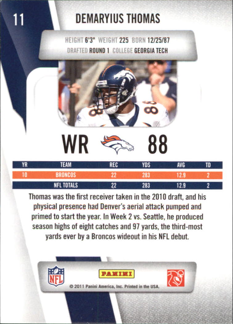 2011 Prestige Rookie Review Materials #11 Demaryius Thomas back image