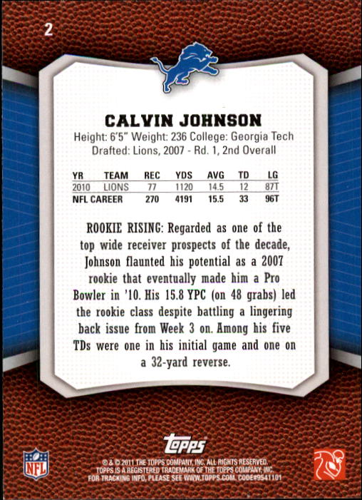 2011 Topps Rising Rookies #2 Calvin Johnson back image
