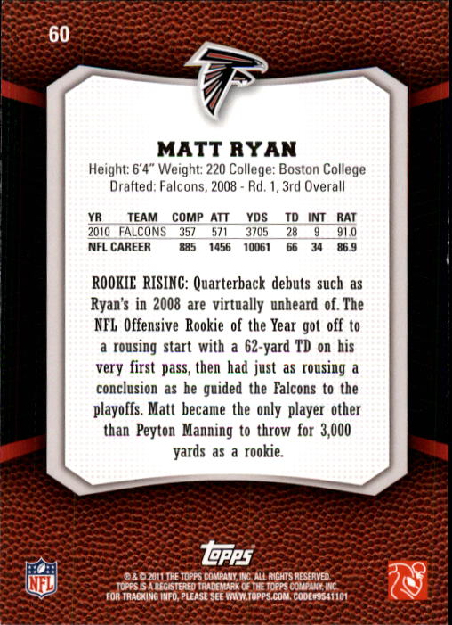 2011 Topps Rising Rookies #60 Matt Ryan back image