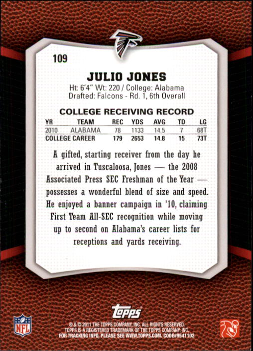 2011 Topps Rising Rookies #109 Julio Jones RC back image