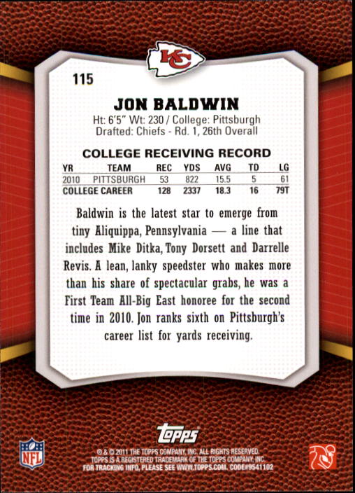 2011 Topps Rising Rookies #115 Jon Baldwin RC back image