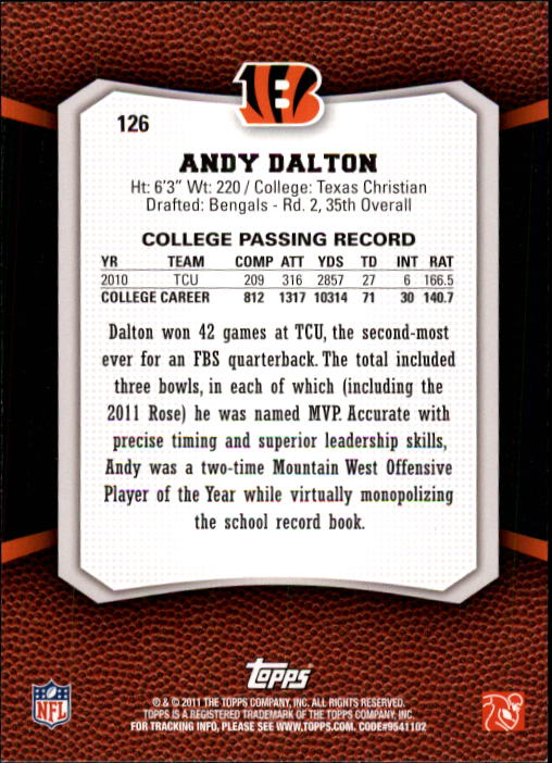 2011 Topps Rising Rookies #126 Andy Dalton RC back image