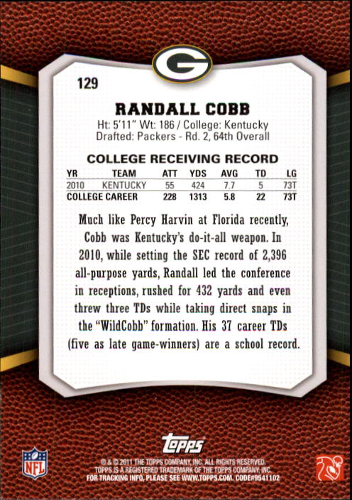 2011 Topps Rising Rookies #129 Randall Cobb RC back image