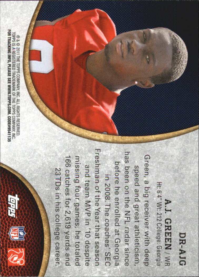 2011 Topps Rising Rookies NFL Draft #DRAJG A.J. Green back image