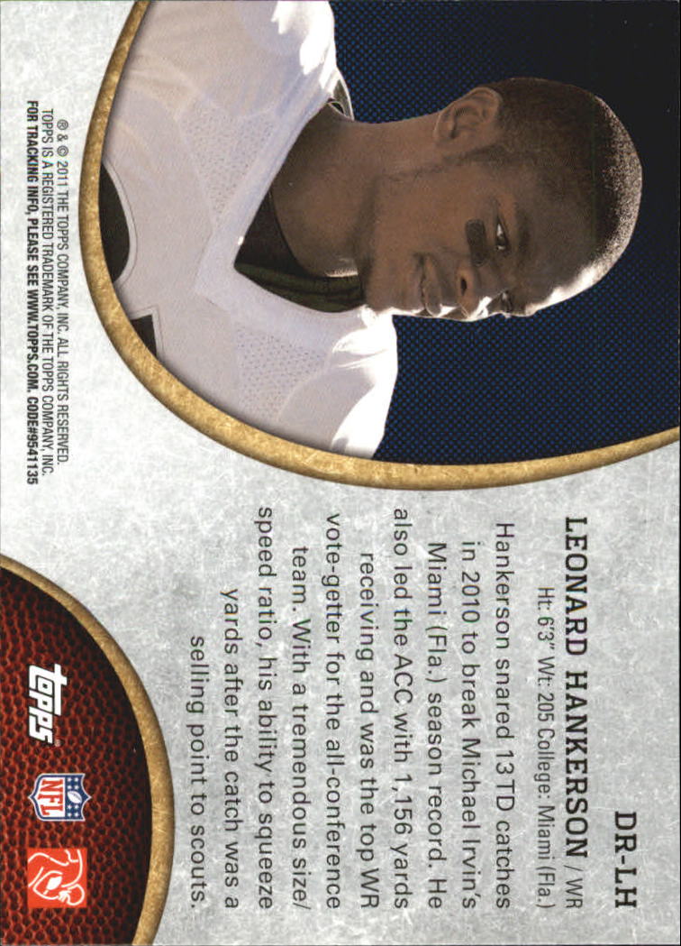 2011 Topps Rising Rookies NFL Draft #DRLH Leonard Hankerson back image