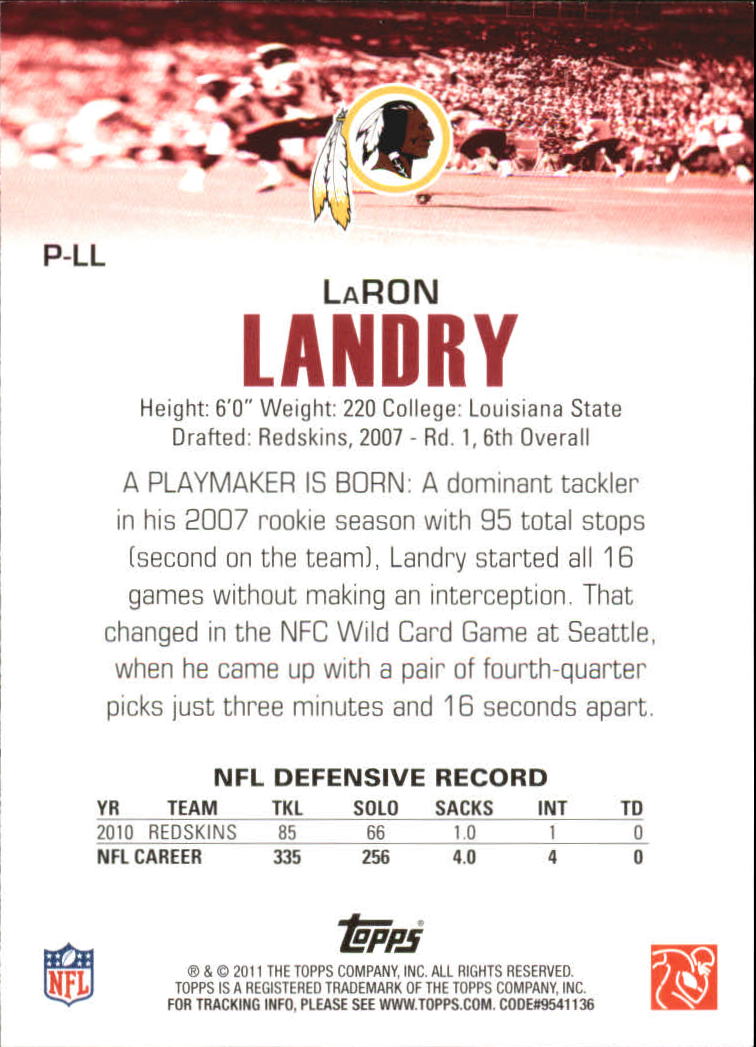 2011 Topps Rising Rookies Playmaker #PLL LaRon Landry back image