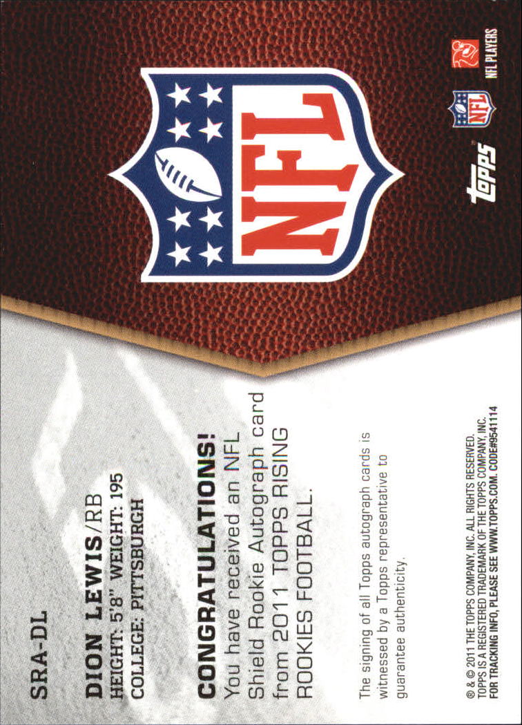 2011 Topps Rising Rookies NFL Shield Autographs #SRADL Dion Lewis/260 back image