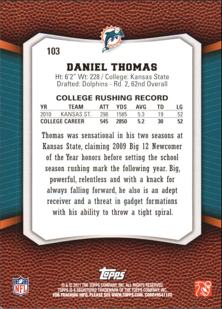2011 Topps Rising Rookies Gold #103 Daniel Thomas back image