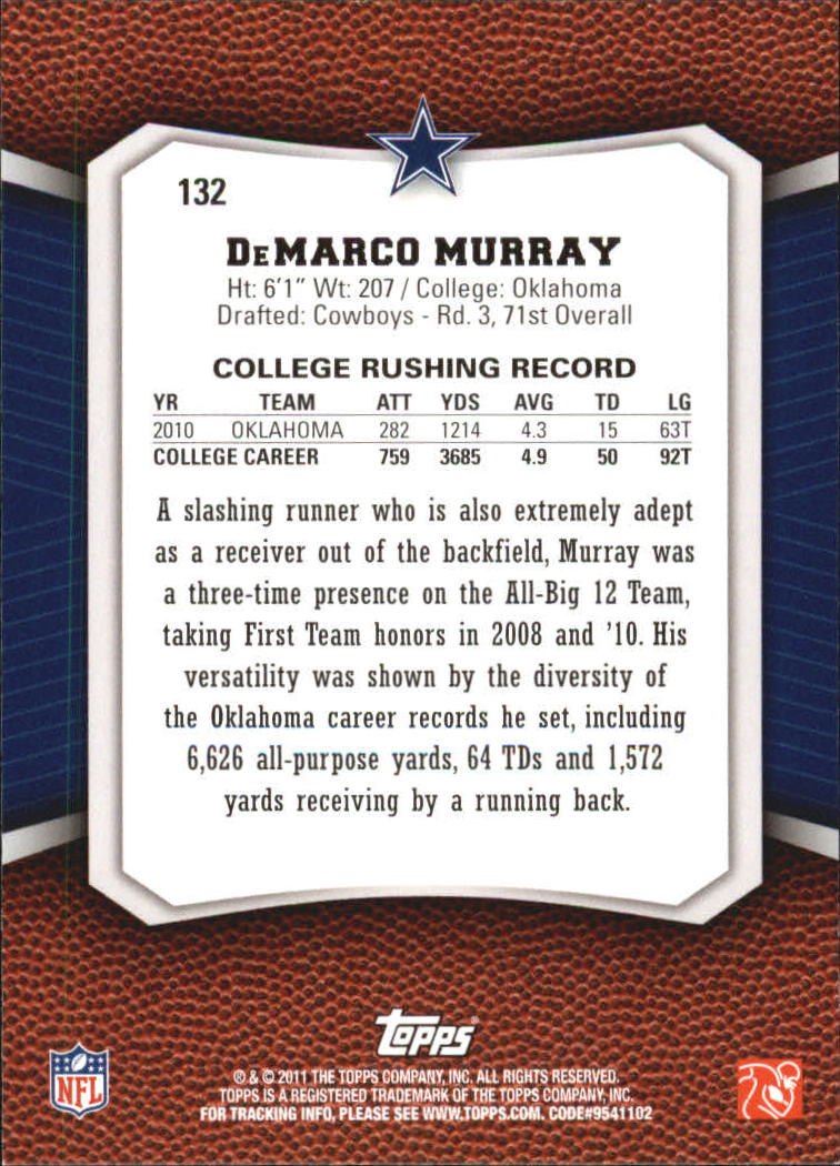 2011 Topps Rising Rookies Gold #132 DeMarco Murray back image