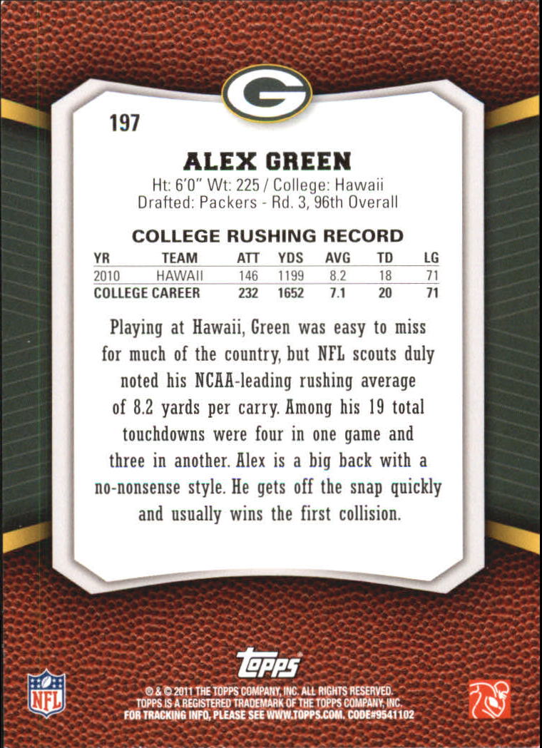 2011 Topps Rising Rookies Gold #197 Alex Green back image