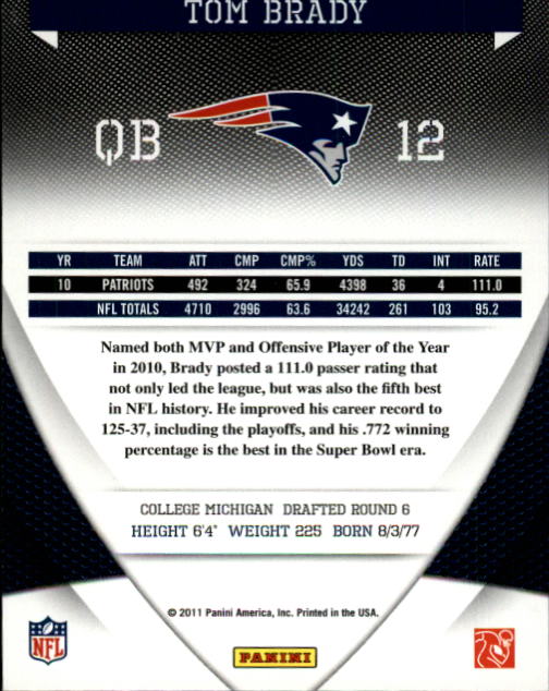 2011 Donruss Elite #57 Tom Brady back image