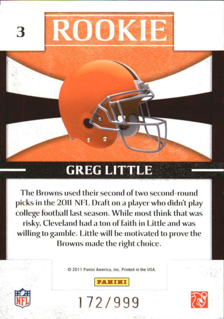 2011 Donruss Elite Rookie NFL Team Logo #3 Greg Little back image