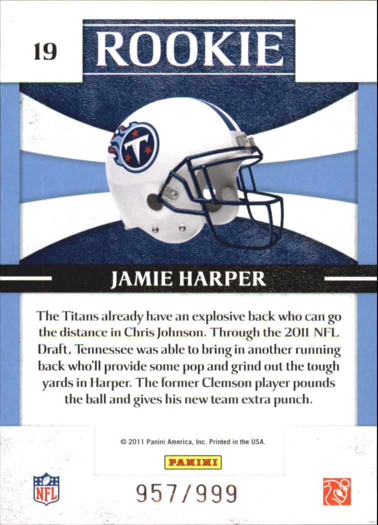 2011 Donruss Elite Rookie NFL Team Logo #19 Jamie Harper back image