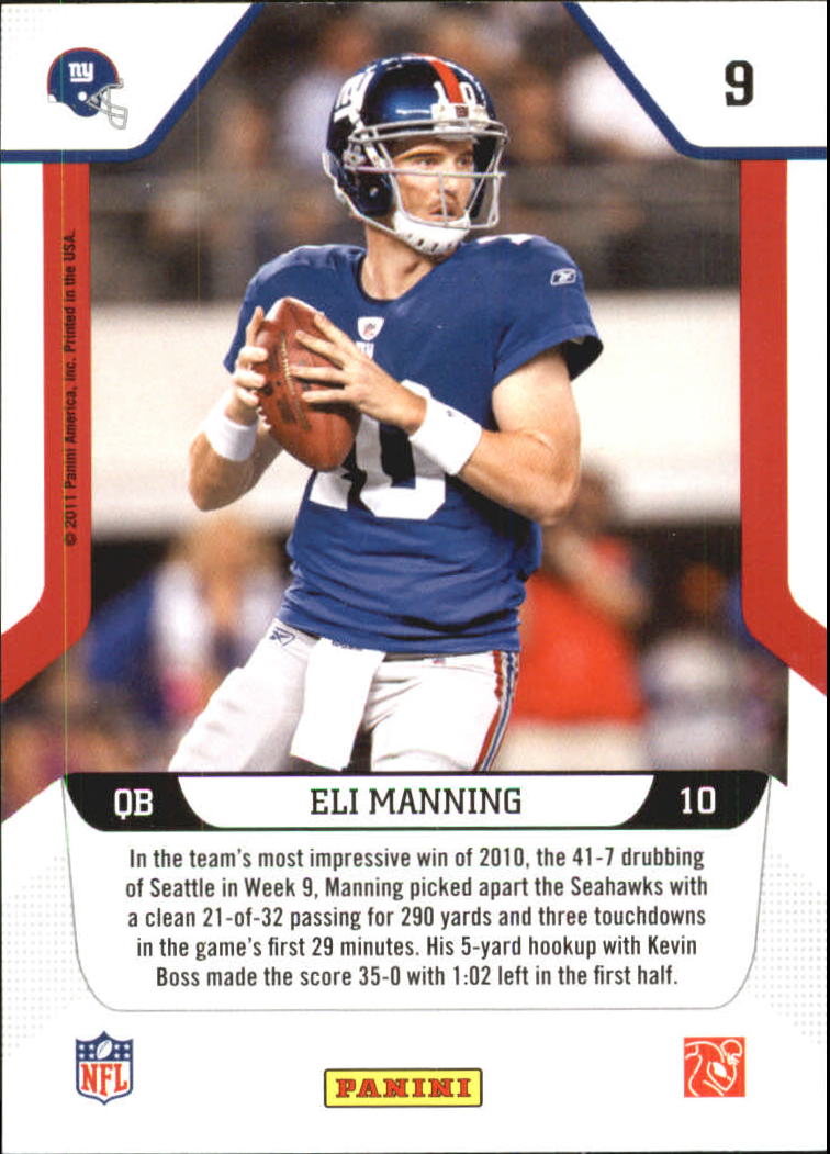 2011 Score Millennium Men Red Zone #9 Eli Manning back image