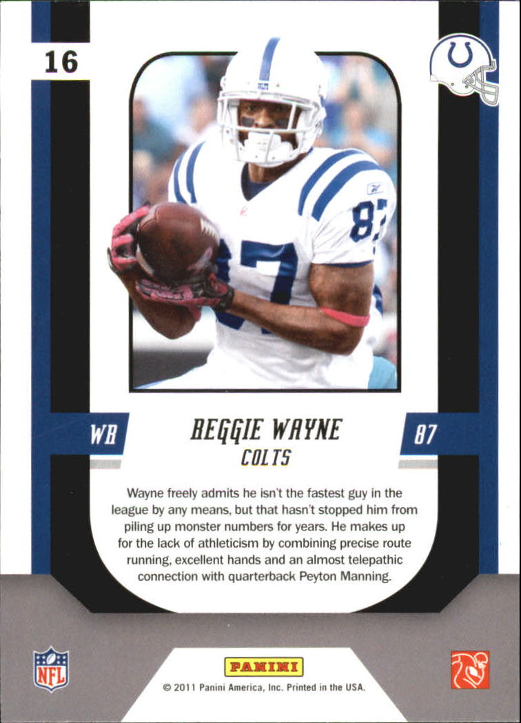2011 Score Complete Players Scorecard #16 Reggie Wayne back image