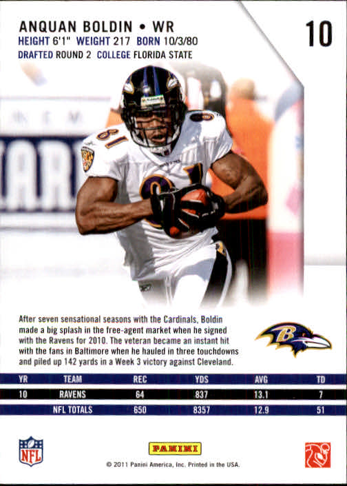 2011 Rookies and Stars #10 Anquan Boldin back image