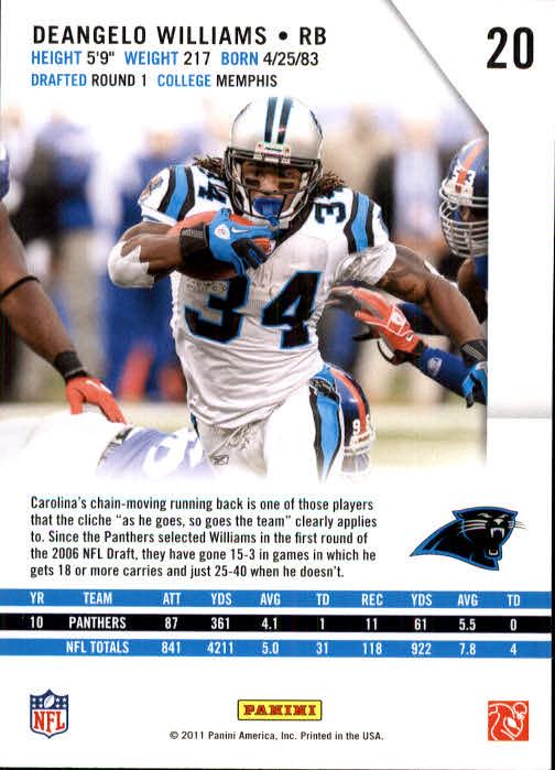 2011 Rookies and Stars #20 DeAngelo Williams back image