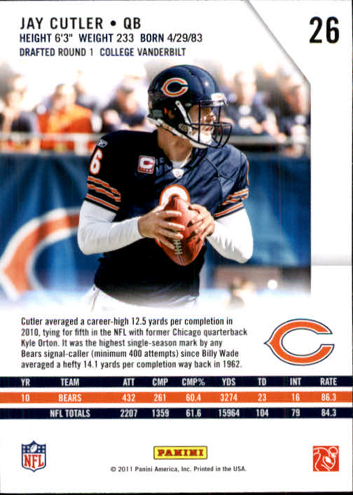2011 Rookies and Stars #26 Jay Cutler back image