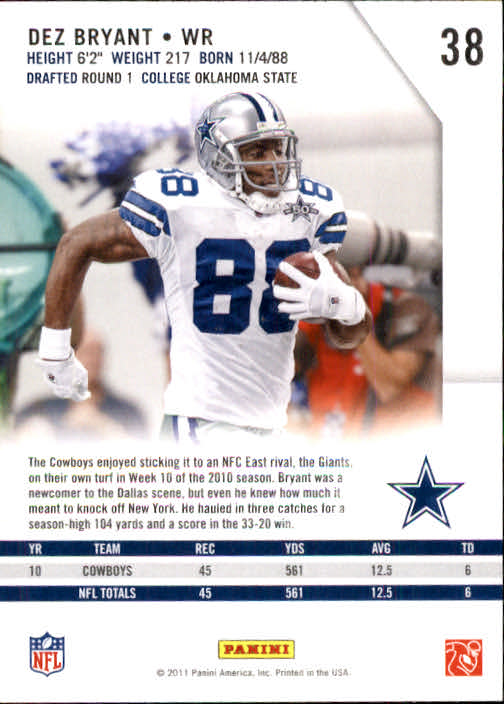 2011 Rookies and Stars #38 Dez Bryant back image