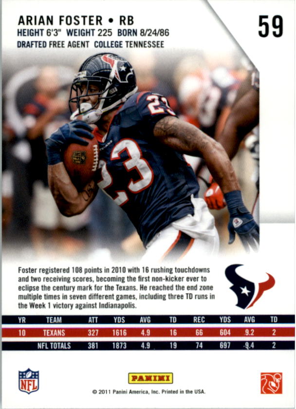 2011 Rookies and Stars #59 Arian Foster back image