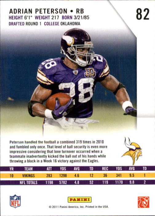2011 Rookies and Stars #82 Adrian Peterson back image