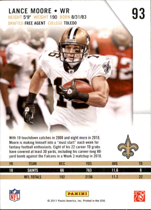 2011 Rookies and Stars #93 Lance Moore back image