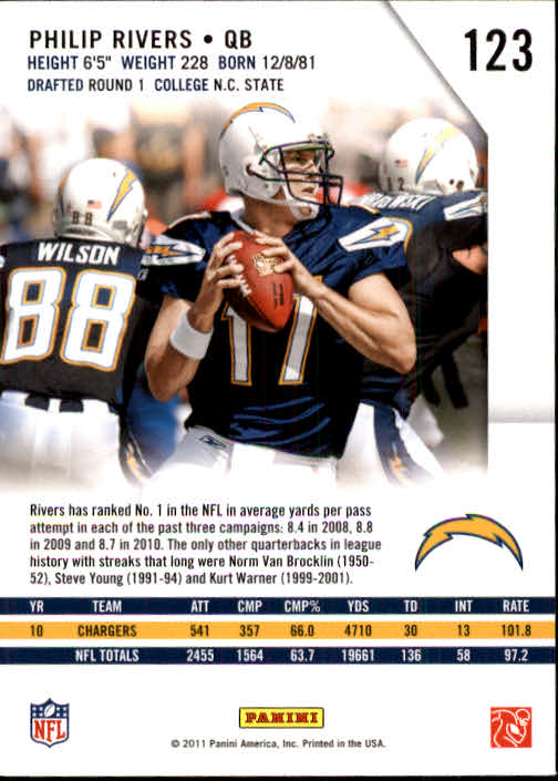 2011 Rookies and Stars #123 Philip Rivers back image