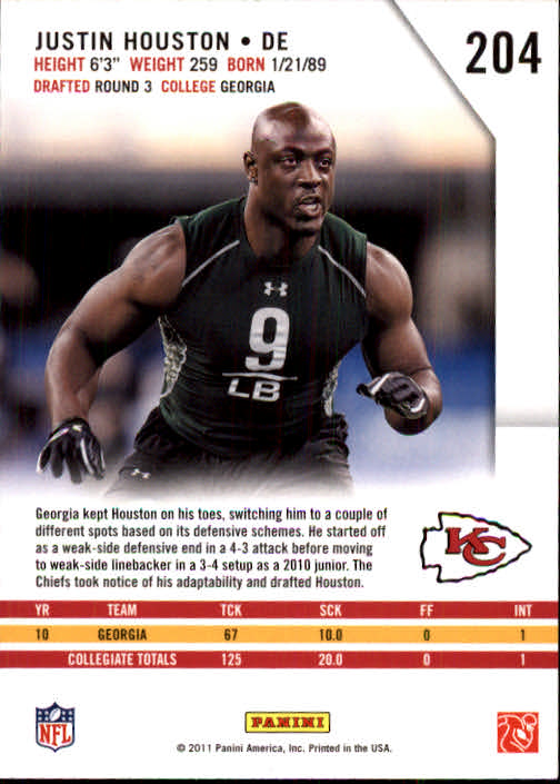 2011 Rookies and Stars #204 Justin Houston RC back image