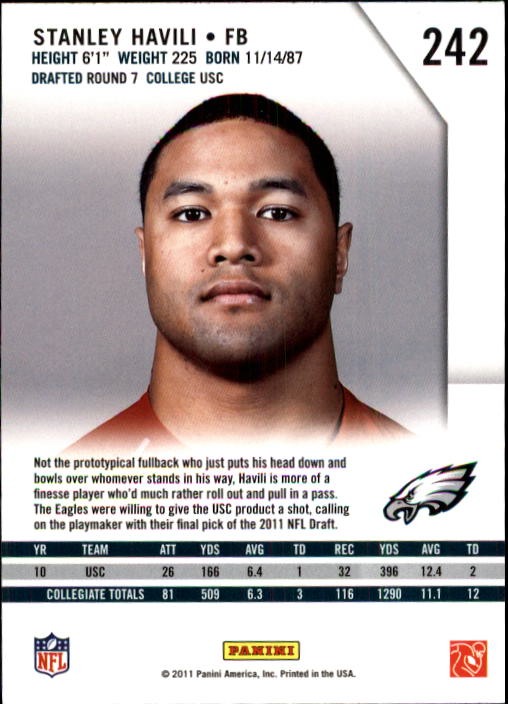 2011 Rookies and Stars #242 Stanley Havili RC back image