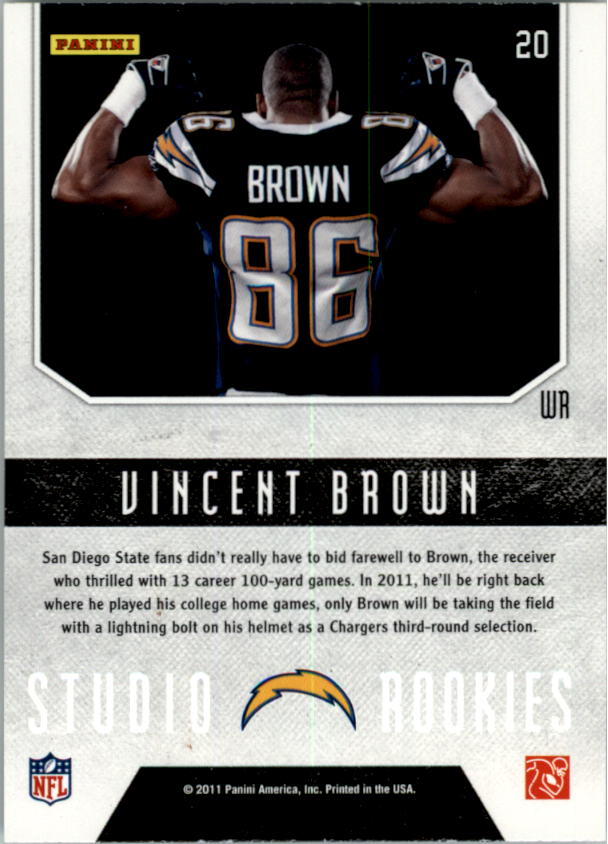2011 Rookies and Stars Studio Rookies #20 Vincent Brown back image