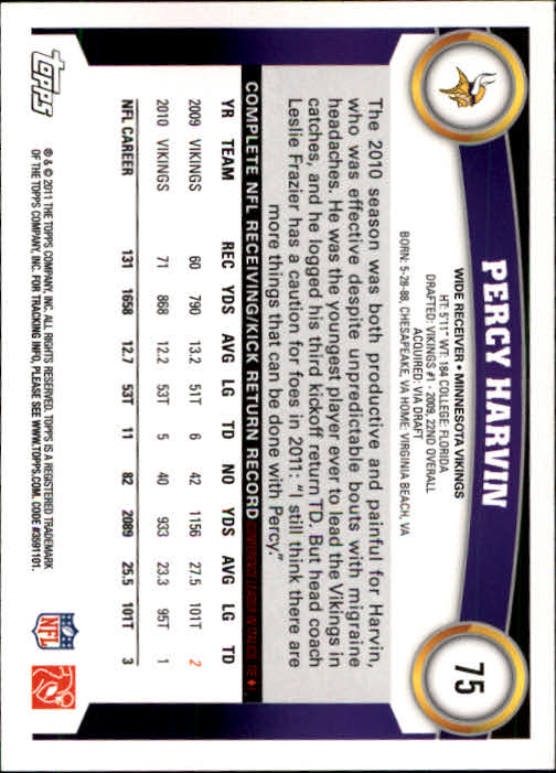 2011 Topps #75 Percy Harvin back image