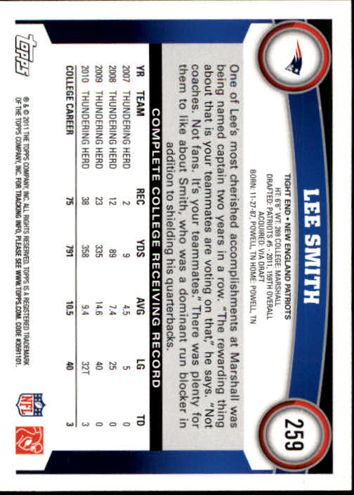 2011 Topps #259 Lee Smith RC back image