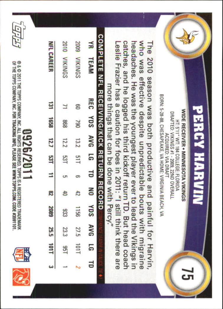 2011 Topps Gold #75 Percy Harvin back image