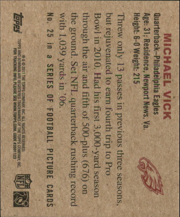 2011 Topps 1950 Bowman #25 Michael Vick back image