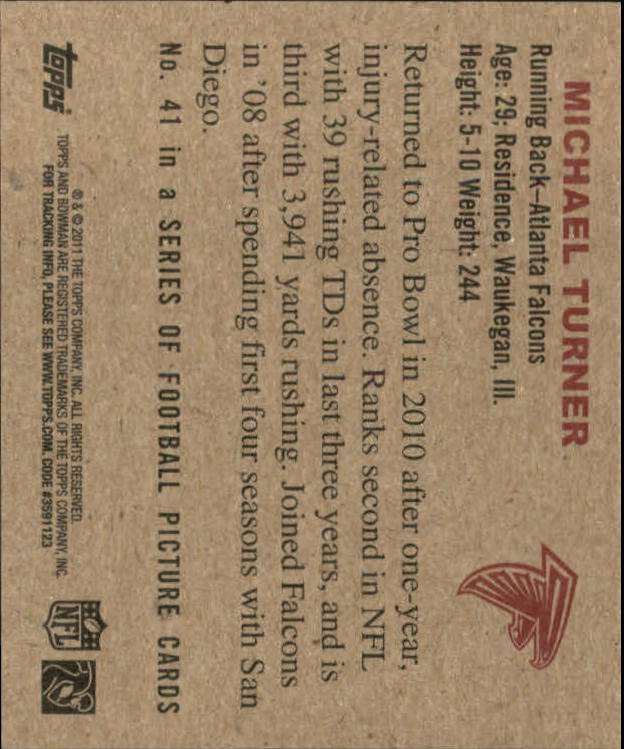 2011 Topps 1950 Bowman #41 Michael Turner back image