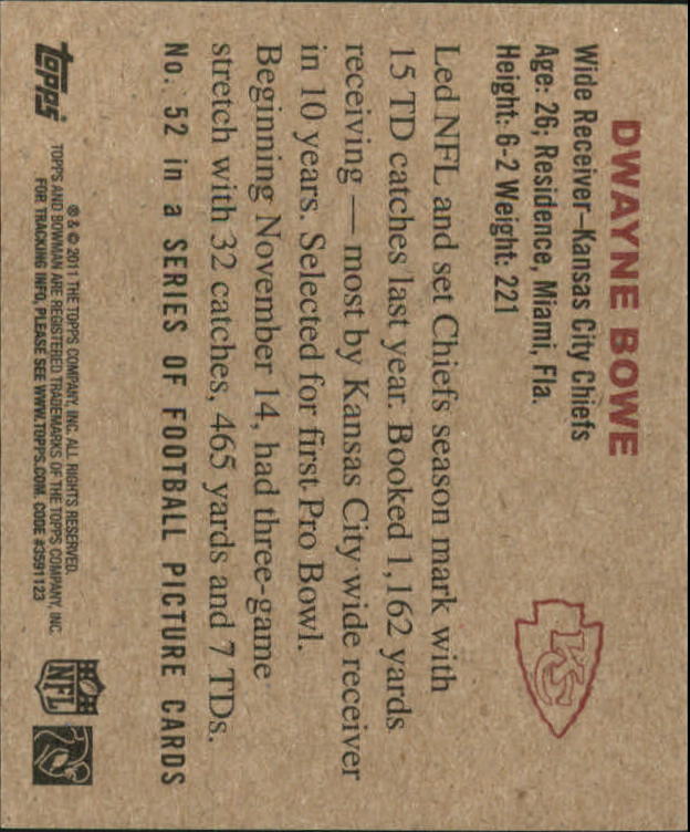 2011 Topps 1950 Bowman #52 Dwayne Bowe back image